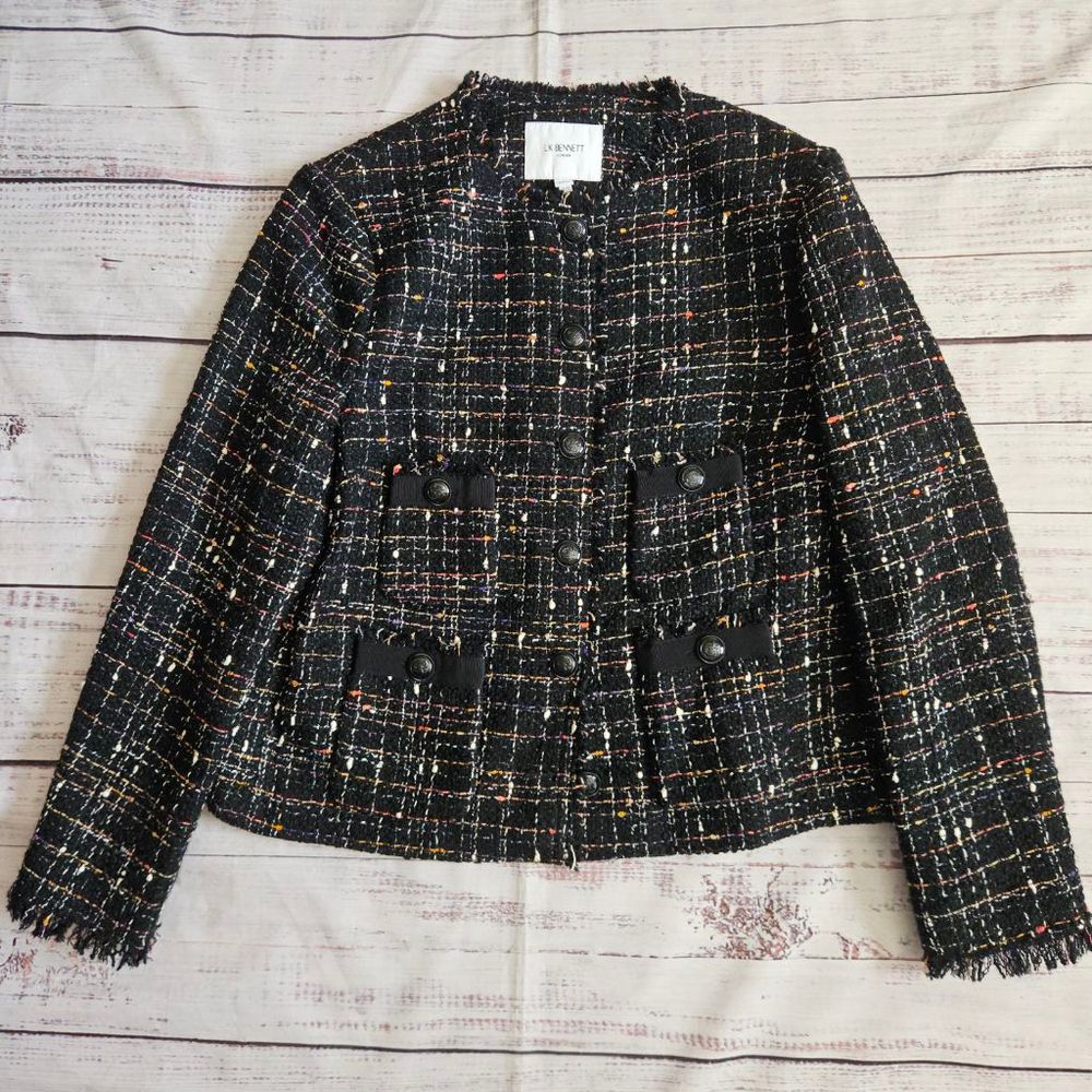 LK Bennett Angelica Black Multi Fleck Italian Tweed Jacket Classy Work US 16 - Picture 2 of 7